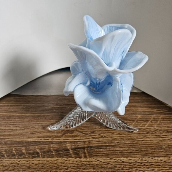 Vintage 6070s ICET Arte Murano Baby Blue Floral Art Glass Candle Holder - Picture 4 of 5